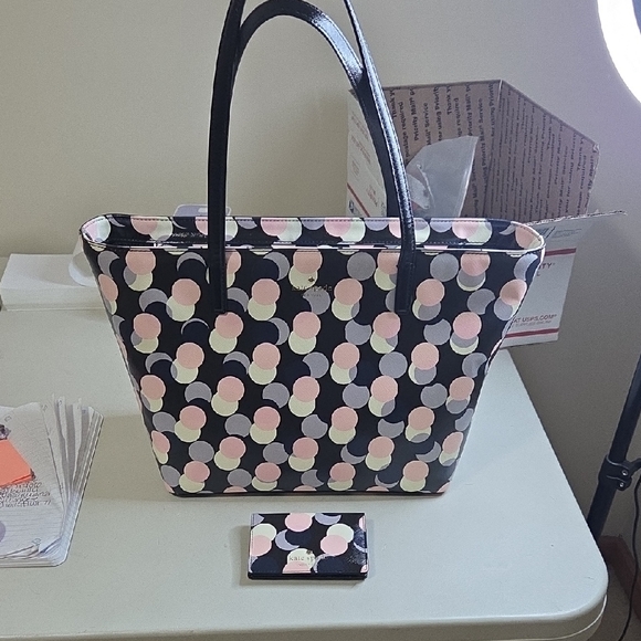 kate spade Handbags - Kate Spade Black and Pink Polka Dot Tote